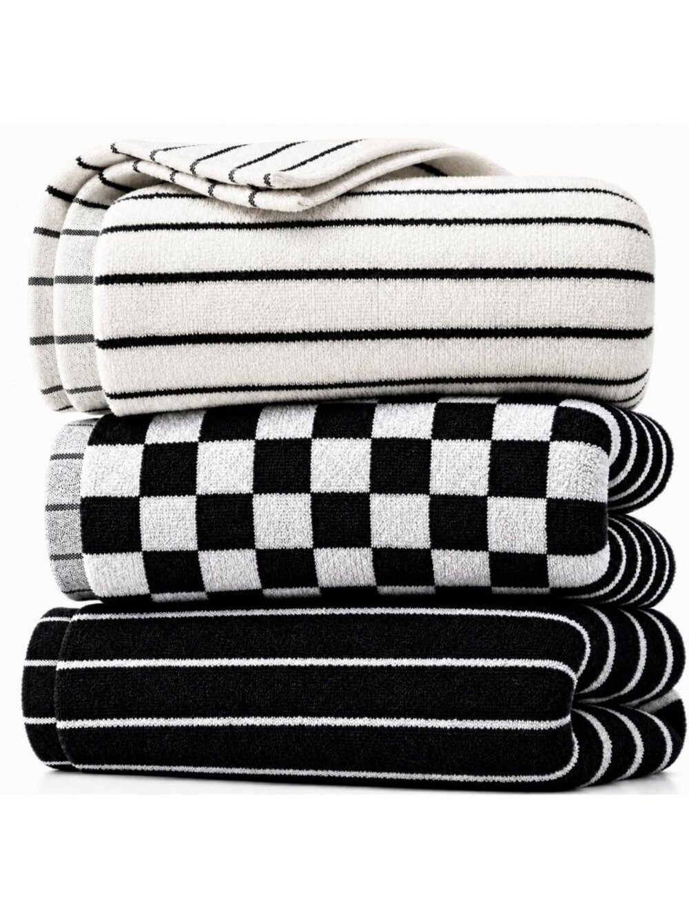3-Piece Set of 100% Cotton Striped Hand Towels for Bathroom - Soft & Absorbent